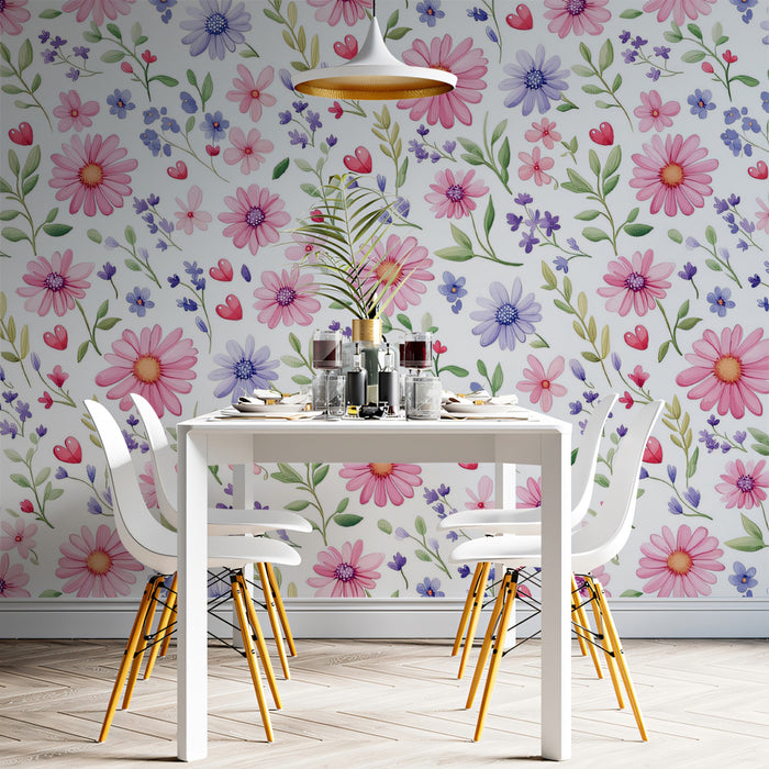 Whimsical Pink and Purple Watercolor Field of Flowers Wallpaper