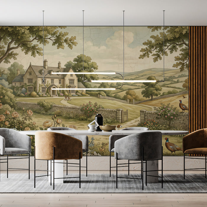 Vintage Pastoral English Country Manor Wall Mural