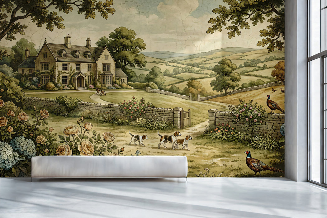 Vintage Pastoral English Country Manor Wall Mural