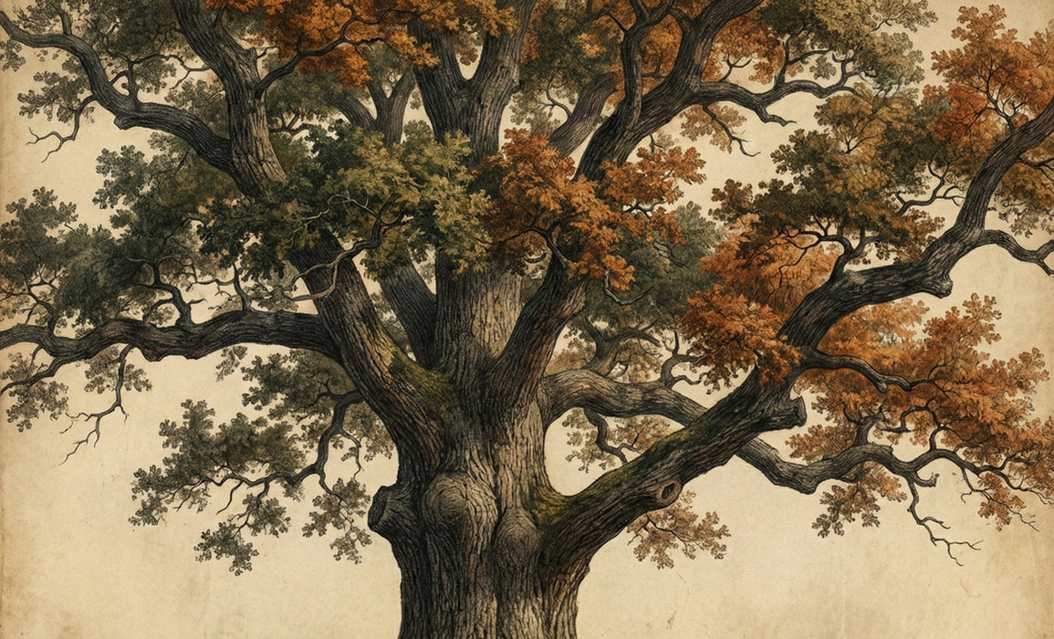 Ancient Oak Tree - Vintage Botanical Illustration Mural