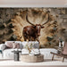 A masculine home office with the charging bull mural creating a high-energy focal point.