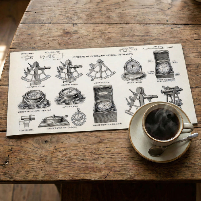 Sophisticated home office featuring detailed scientific instrument mural for an academic aesthetic