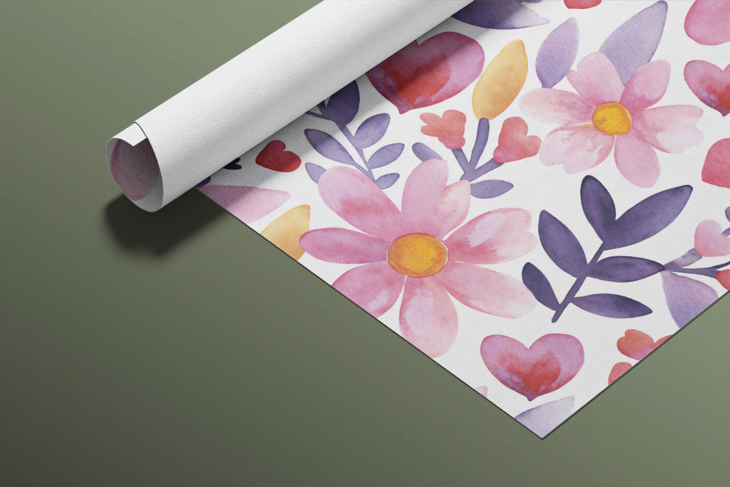 Whimsical heart wallpaper installed in a girl's bedroom with soft lighting