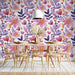 Watercolor floral wall covering in a creative home study room