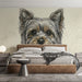 The Yorkie dog mural installed in a cozy home study with wooden furniture and leather seating.