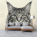 Artistic ink drawing of a Maine Coon cat wallpaper in a cozy library reading corner