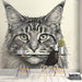 Detailed feline portrait wallpaper installed as a feature wall in a minimalist living room