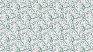 Art Nouveau wallpaper with green vines, lavender bellflowers, and pink heart motifs on a crisp white background