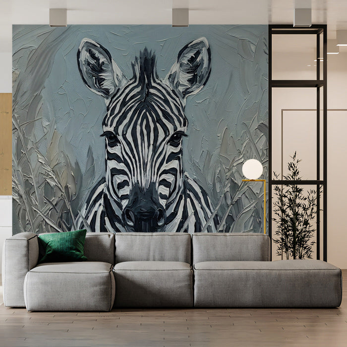 Zebra theme wall art in a stylish bedroom with minimalist decor