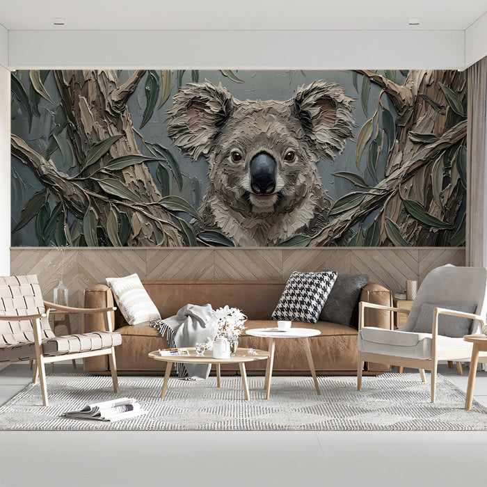 Artistic wildlife mural in a bright, minimalist nursery with natural textures