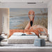 A tranquil bathroom setting with a coastal-inspired oil painting mural of a flamingo.