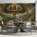 Scandinavian-inspired mural art displayed in a masculine study room with vintage decor