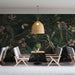 Jungle wallpaper mural installed in a moody and sophisticated living room