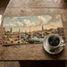 An elegant study room interior with a vintage maritime landscape mural on the main feature wall.