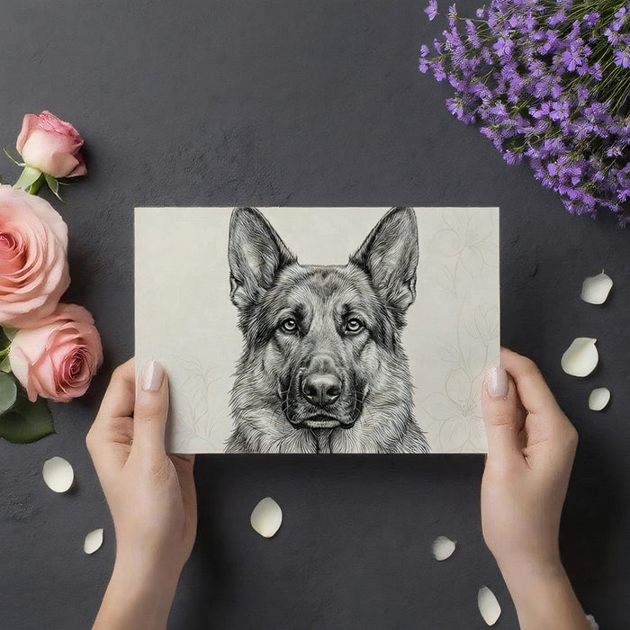 Entryway wall decor showcasing the dog portrait mural paired with simple, modern furniture.