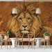 A sophisticated dining room design showcasing the lion mural for a dramatic and worldly atmosphere.