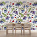 Charming bluebell and heart mural in a cheerful home office space