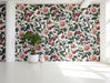 Bright kitchen area featuring a floral botanical mural on the main accent wall