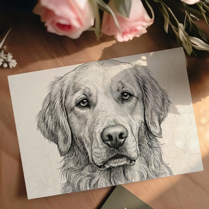 A stylish nursery space with a hand-drawn golden retriever mural as a gentle focal point.