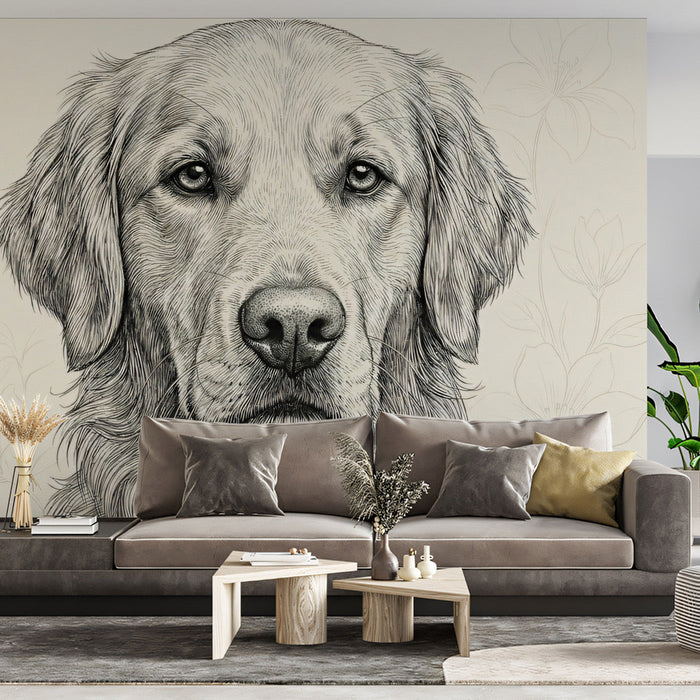 A bright hallway wall decorated with a sophisticated black and white animal line art mural.