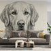 A bright hallway wall decorated with a sophisticated black and white animal line art mural.