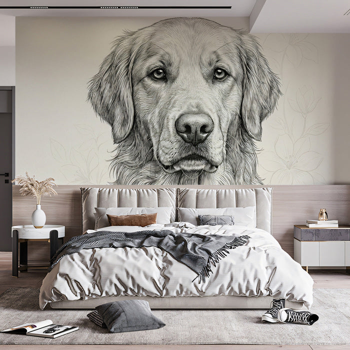 A cozy home office featuring a pet-inspired mural for a personal touch.