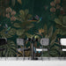 Exotic bird and floral mural design styled in an elegant dining room interior