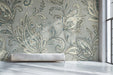 Sophisticated bedroom wall covered in a calming slate blue paisley mural