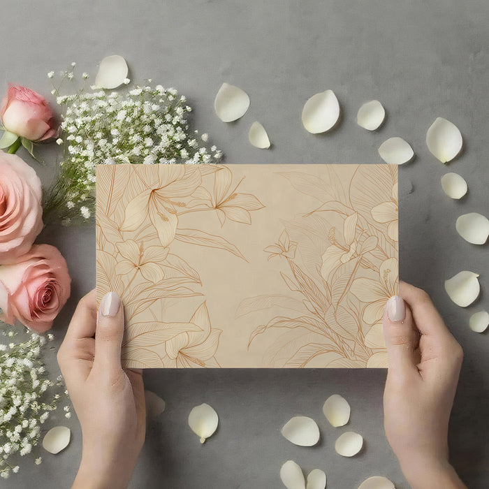 Elegant botanical line art wallpaper creating a soft backdrop in a home study