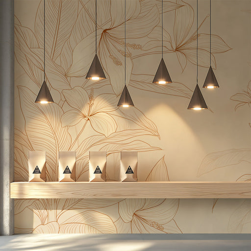 Minimalist floral mural installed on the wall of a calming neutral bedroom