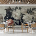 A library or study space decorated with an elegant charcoal and white botanical still life wall mural.
