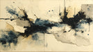 Abstract art wallpaper with navy and charcoal ink splashes on a textured cream plaster background