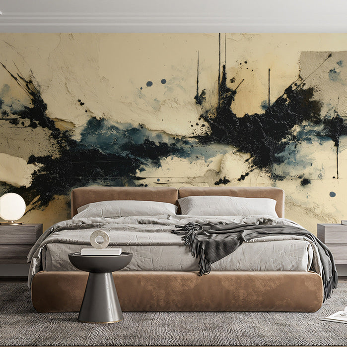 Contemporary entryway design showcasing a bold monochromatic abstract wall mural