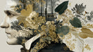 A fine art wallpaper mural featuring a classical profile silhouette overlaid with forest green leaves and ochre flowers.