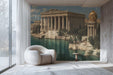 A grand dining room featuring a classic architectural mural that extends the visual space of the room.