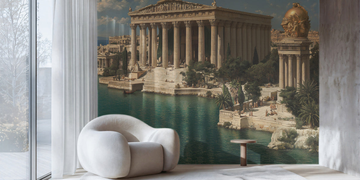Ancient Greek Harbor Mural Wallpaper | Classical Architecture