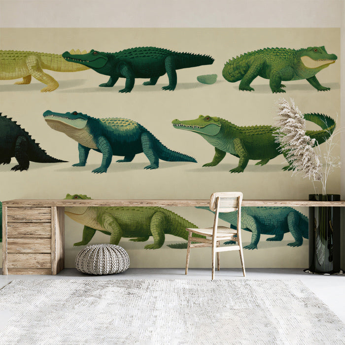 Scientific alligator wall mural featured in a creative professional office space