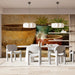 A cozy kitchen dining nook featuring the ceramic pot mural as a warm, artistic accent wall.