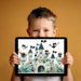 A colorful playroom with the cat pirate fortress mural adding a sense of fun and adventure
