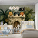 A bedroom for children decorated with the pirate cat castle scene and playful blue accents