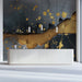 Contemporary dining room interior with a luxury dark concrete and gold wall mural