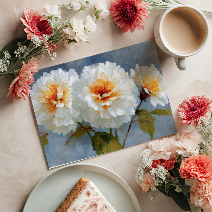 Large-scale peony mural featured in a contemporary dining room with neutral furniture