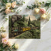Historical locomotive landscape wallpaper used to decorate a masculine bedroom with leather accents.