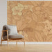 Sophisticated beige botanical mural in a dining room with gold accents