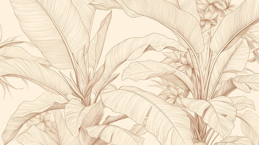 Fine-line botanical sketch of palm leaves in sepia ink on a soft cream background