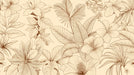 Delicate line art botanical pattern with copper leaves and hibiscus flowers on a cream background