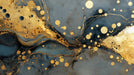 Abstract wallpaper design with swirling slate gray and charcoal marble patterns accented by textured molten gold circles and veins