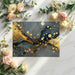 Sophisticated home office interior featuring a dark marble mural with gold accents