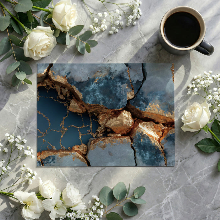 Sophisticated home office interior with a Kintsugi stone mural creating a high-end luxury backdrop
