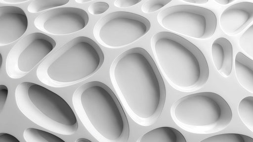 Abstract white cellular pattern with smooth 3D rounded openings and soft grey shadows